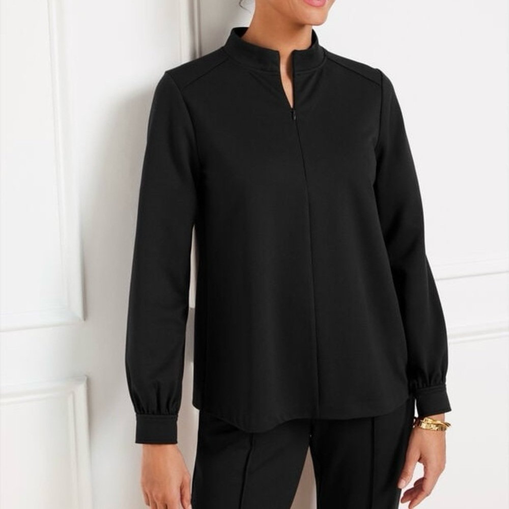 NWT Talbots Passport Ponte 1/4 Zip Mock Neck Pullover Size M Black Travel Ready
